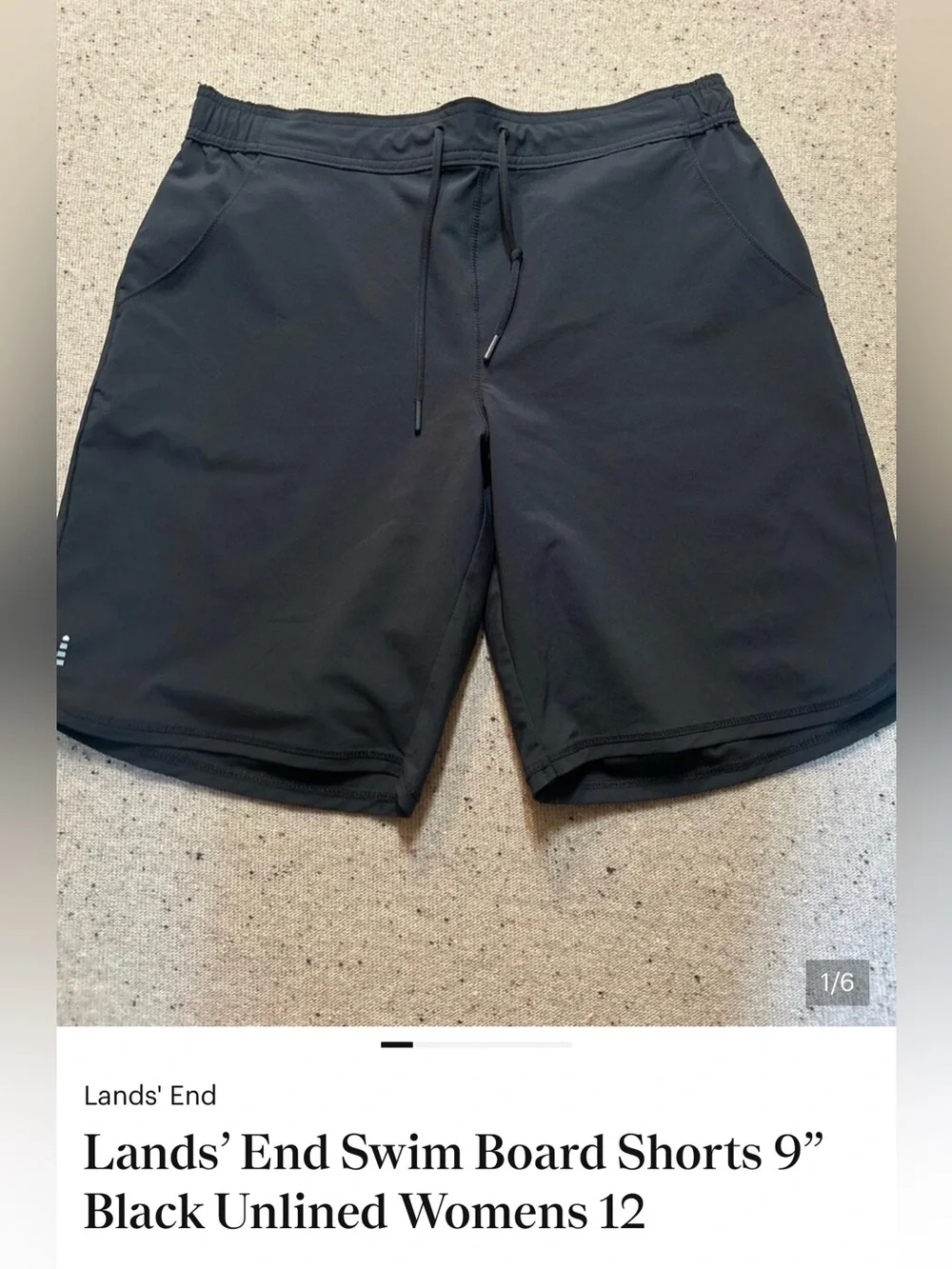 Women’s lands end 9 “ board Black Swim Shorts - Classic Drawstring size 12